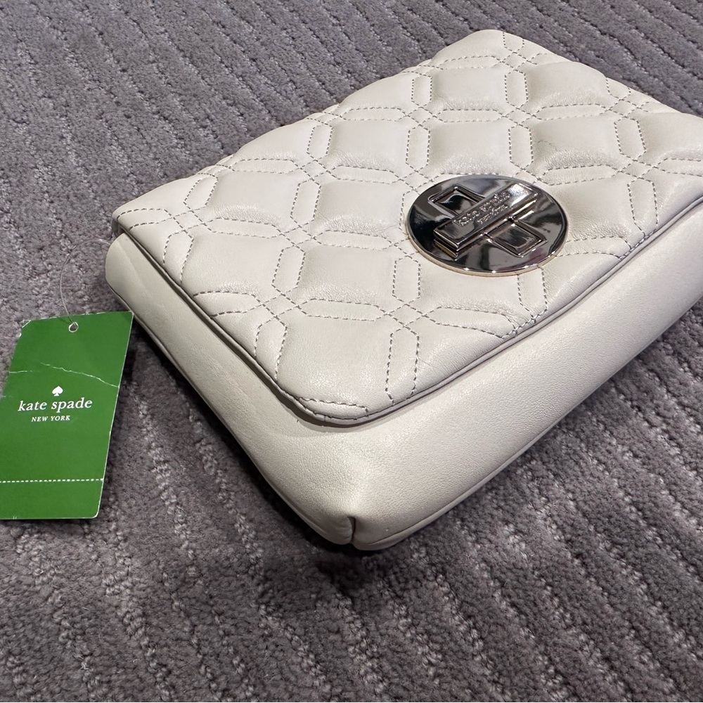NWT🔖 Kate Spade Ivory Leather Quilted Crossbody W/ Gold Clasp Naomi Astor Court